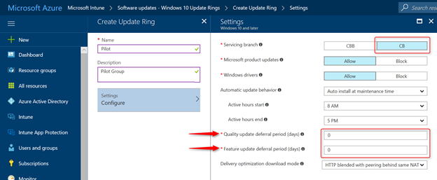 Configuring Windows 10 Update Rings 
