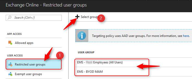 Intune Exchange Online restricted users group