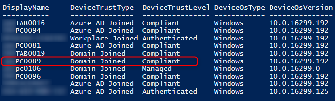 Powershell DeviceTrustType and DeviceTrustLevel