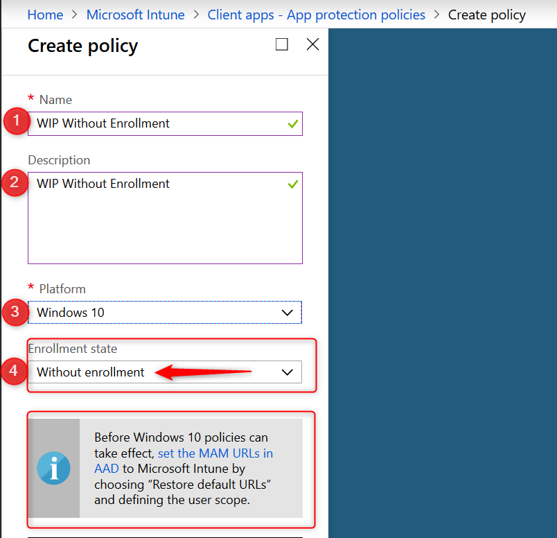 Create WIP Policy - Basic Information