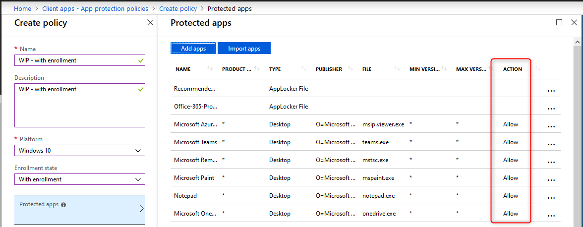 Adding apps to Windows Information Protection policy