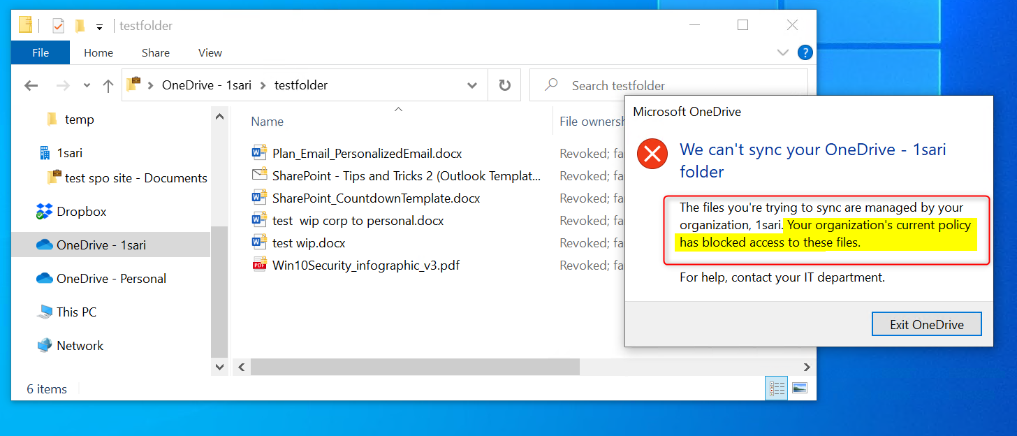 OneDrive for Business selective wipe