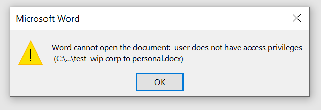 user does not have access privileges to open corporate documents