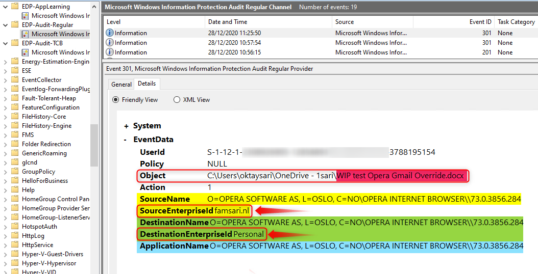 Microsoft-Windows-EDP-Audit-Regular/Admin event log