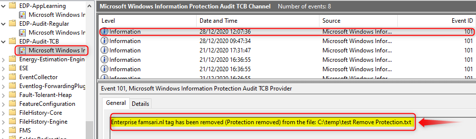 Microsoft-Windows-EDP-Audit-TCB/Admin event log