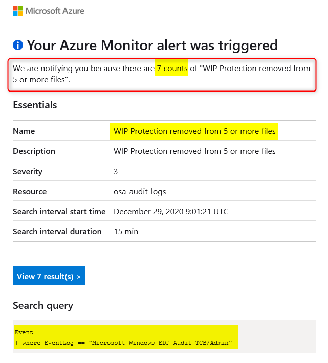 Azure Monitor Alert email