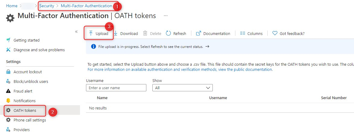 OATH TOTP Hardware token upload to Azure