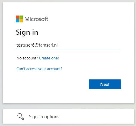 User signs in to office 365 portal