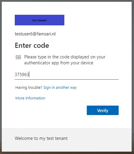 User signs in to office 365 portal - OTP screen