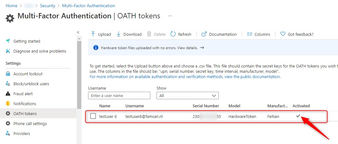 Activate OATH TOTP Hardware token in Azure