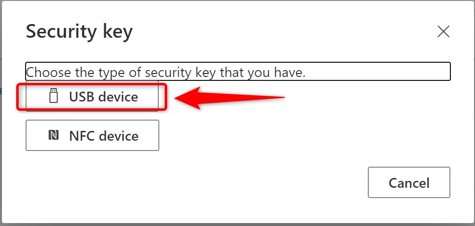 Azure AD Security Info - Add Security key USB
