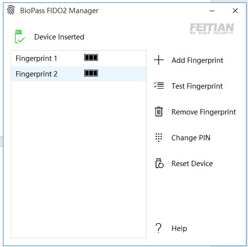 Feitian BioPass Manager for Windows 10
