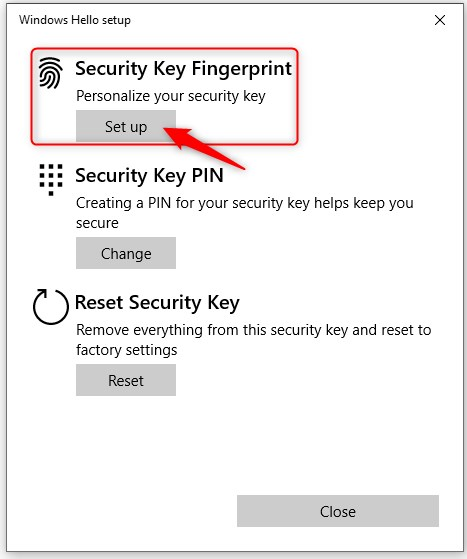 Configure your FIDO2 Security key Fingerprint