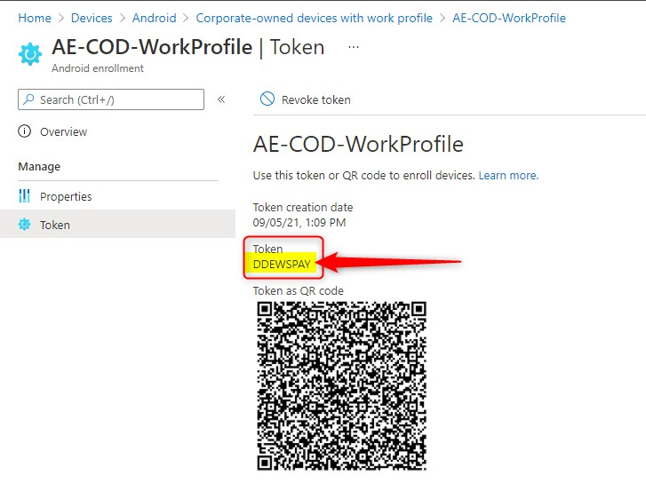 ANdroid enrollment profile token