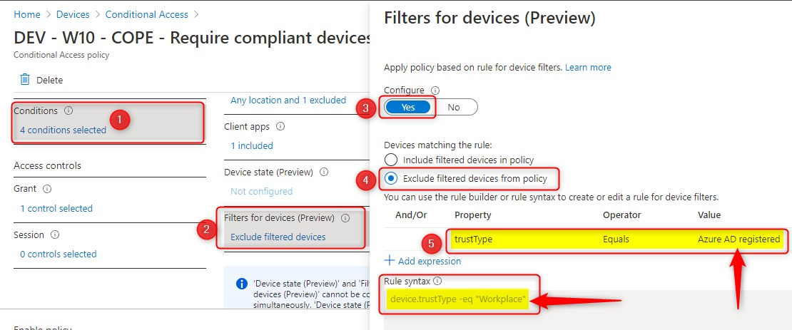 Windows 10 BYOD WIP-WE conditional access - Filters for devices (Preview)