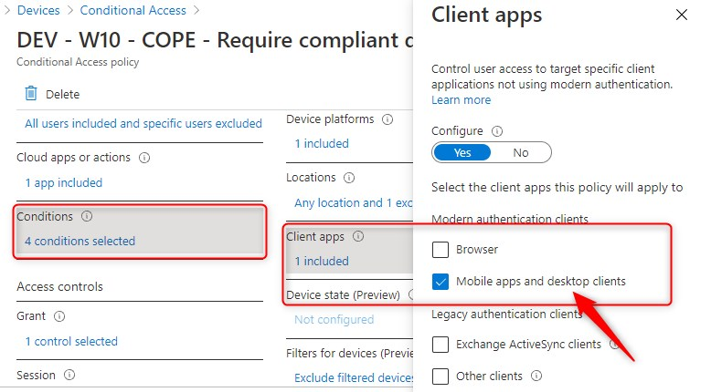 Support Windows 10 BYOD-Conditional access policy - Mobile apps and desktop clients