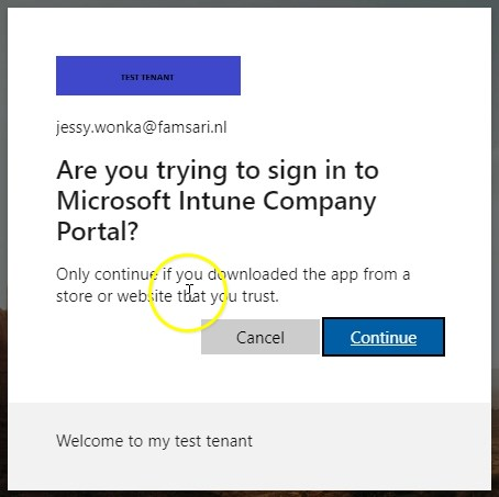 company portal app confirm sign-in from another device