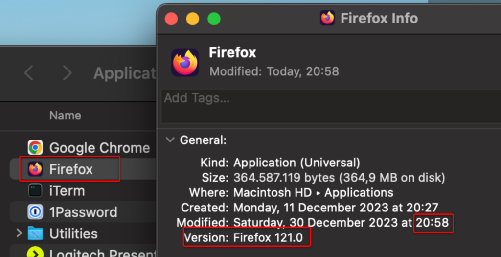 firefox version 121 deployed to mac