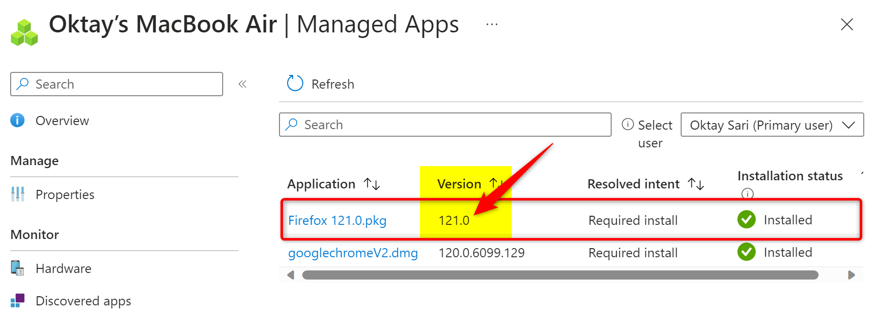 firefox version 121 deployed to mac- Intune managed apps 