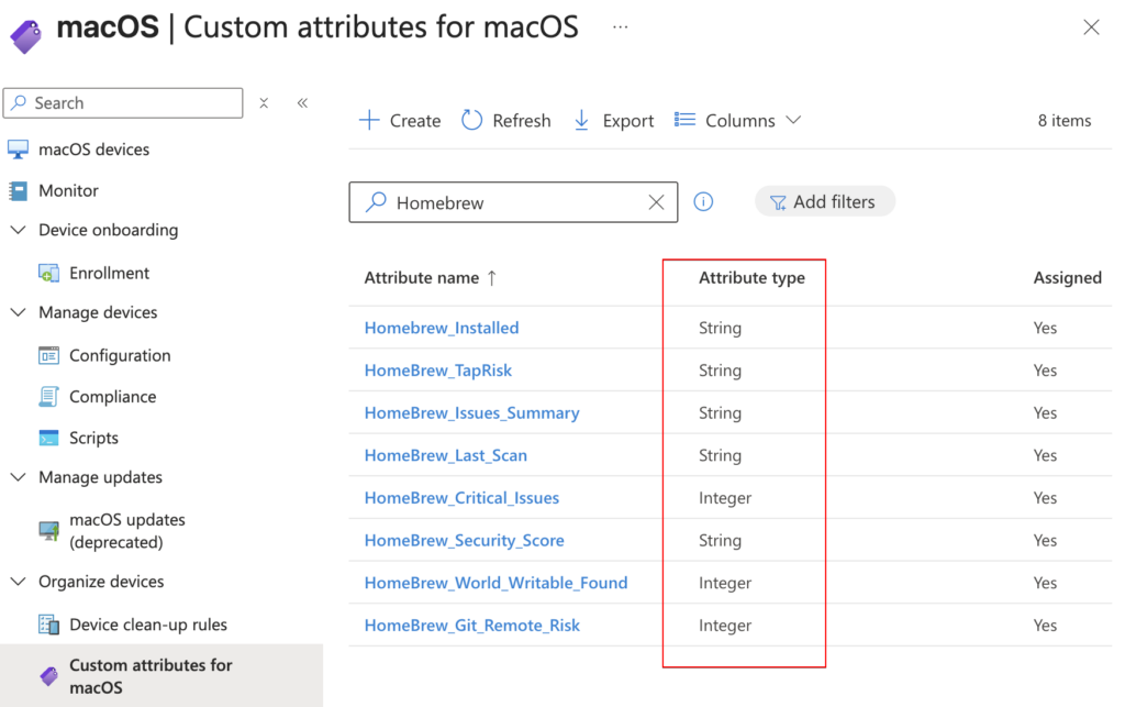 homebrew security Intune custom attributes